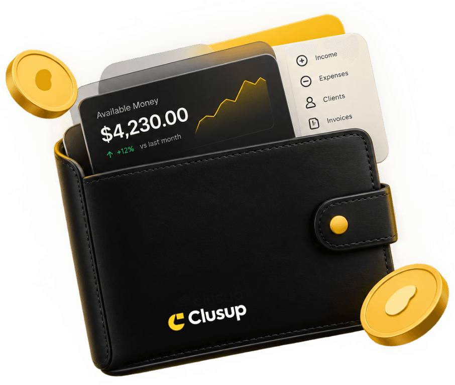 Clusup wallet with income, expenses, clients and invoices